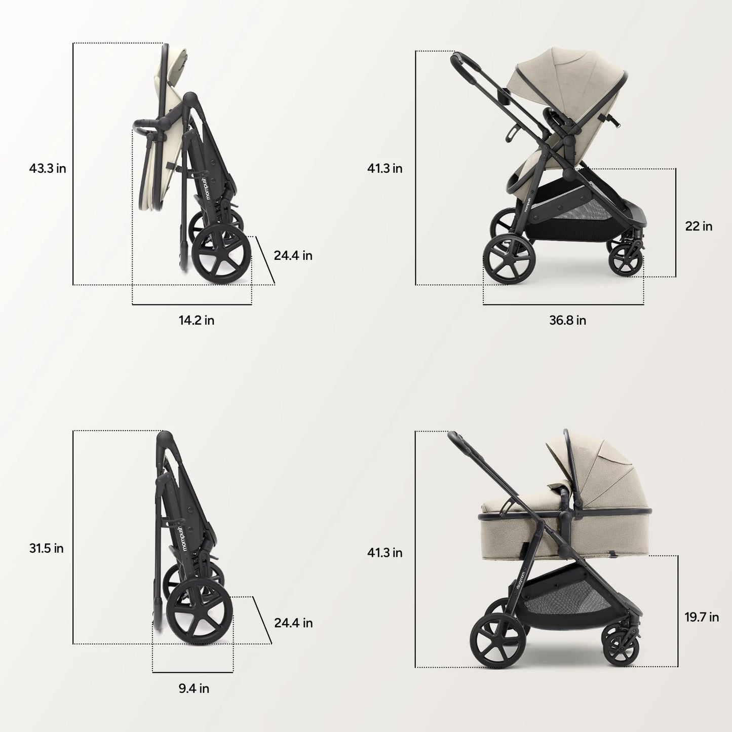 Wiz 2-In-1 Baby Stroller with Bassinet Mode, Reversible Seat and Large Canopy, Khaki, 22.3LB, Unisex