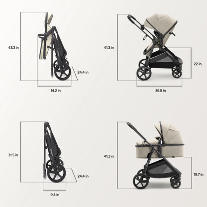 Wiz 2-In-1 Baby Stroller with Bassinet Mode, Reversible Seat and Large Canopy, Khaki, 22.3LB, Unisex
