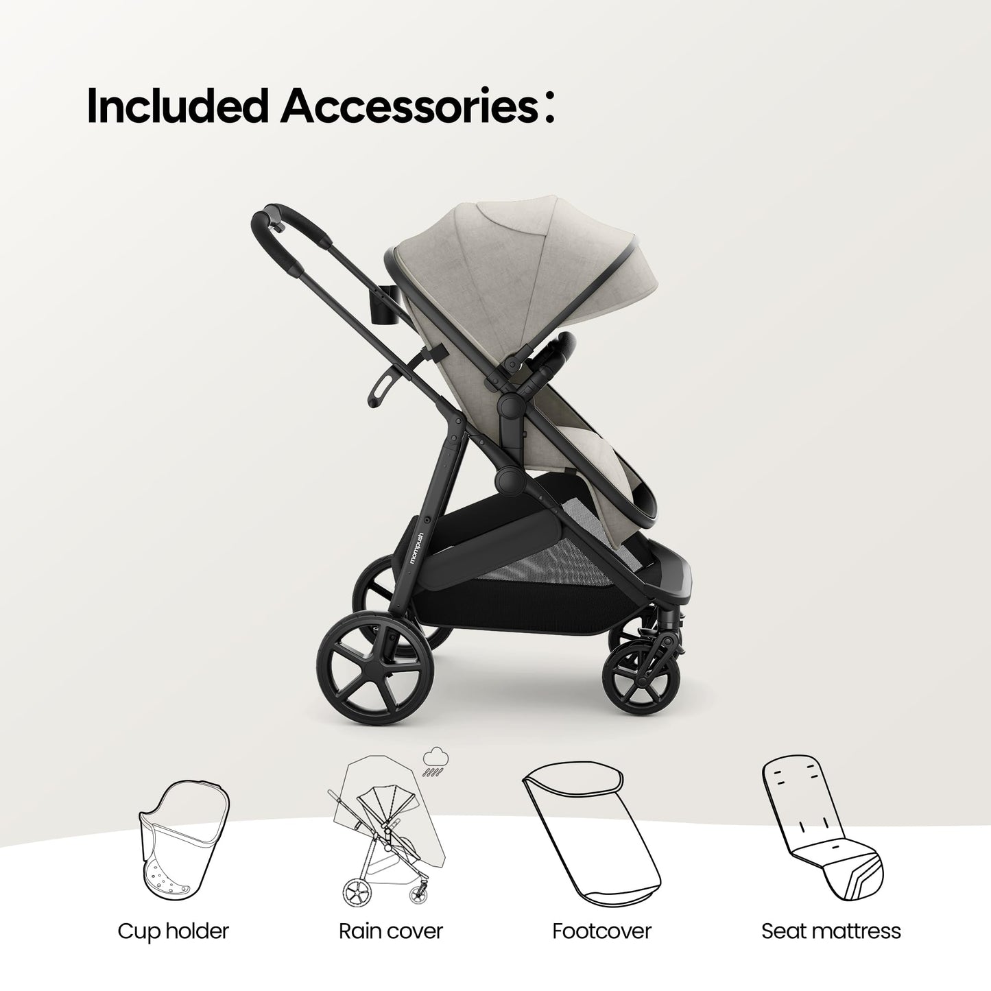 Wiz 2-In-1 Baby Stroller with Bassinet Mode, Reversible Seat and Large Canopy, Khaki, 22.3LB, Unisex