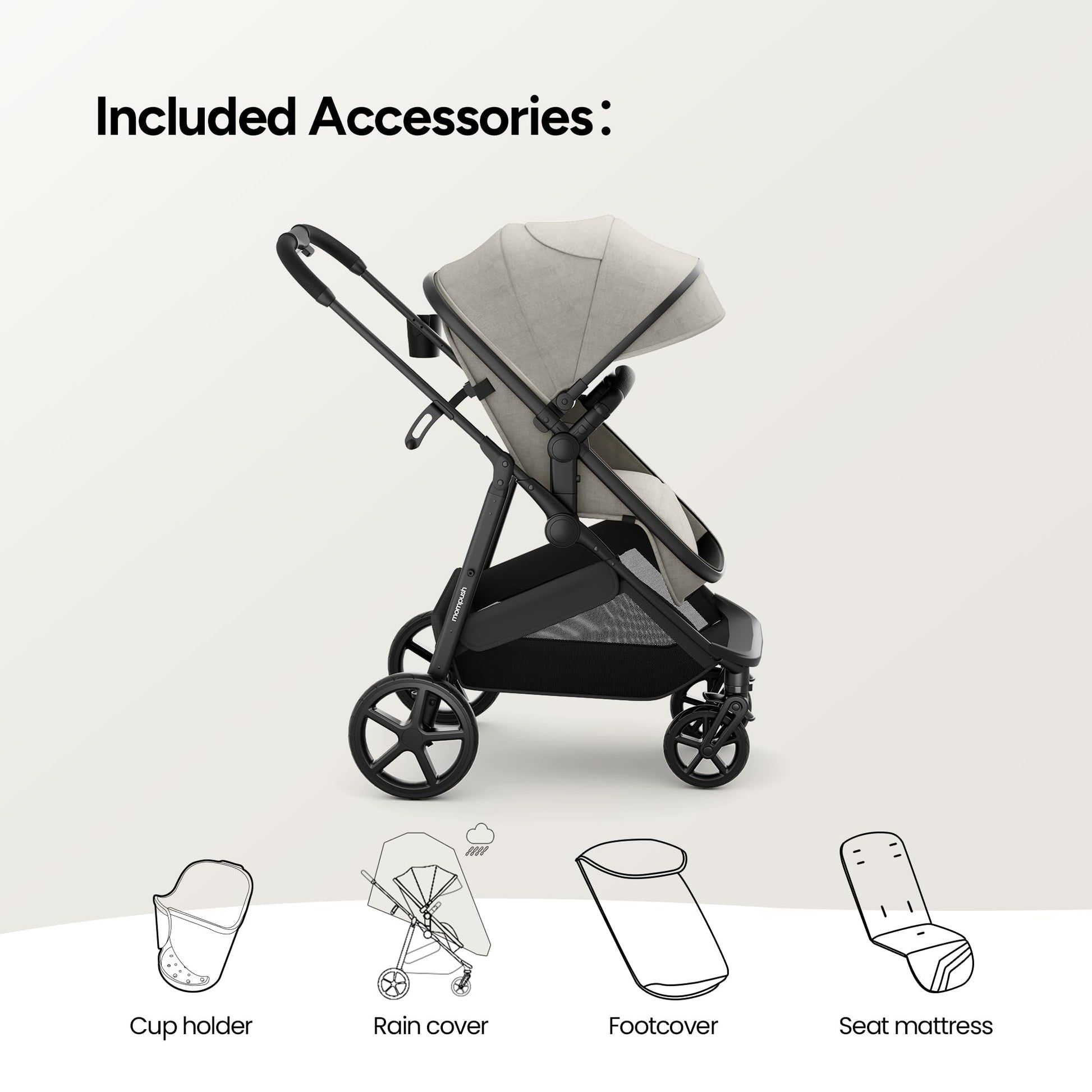 Wiz 2-In-1 Baby Stroller with Bassinet Mode, Reversible Seat and Large Canopy, Khaki, 22.3LB, Unisex