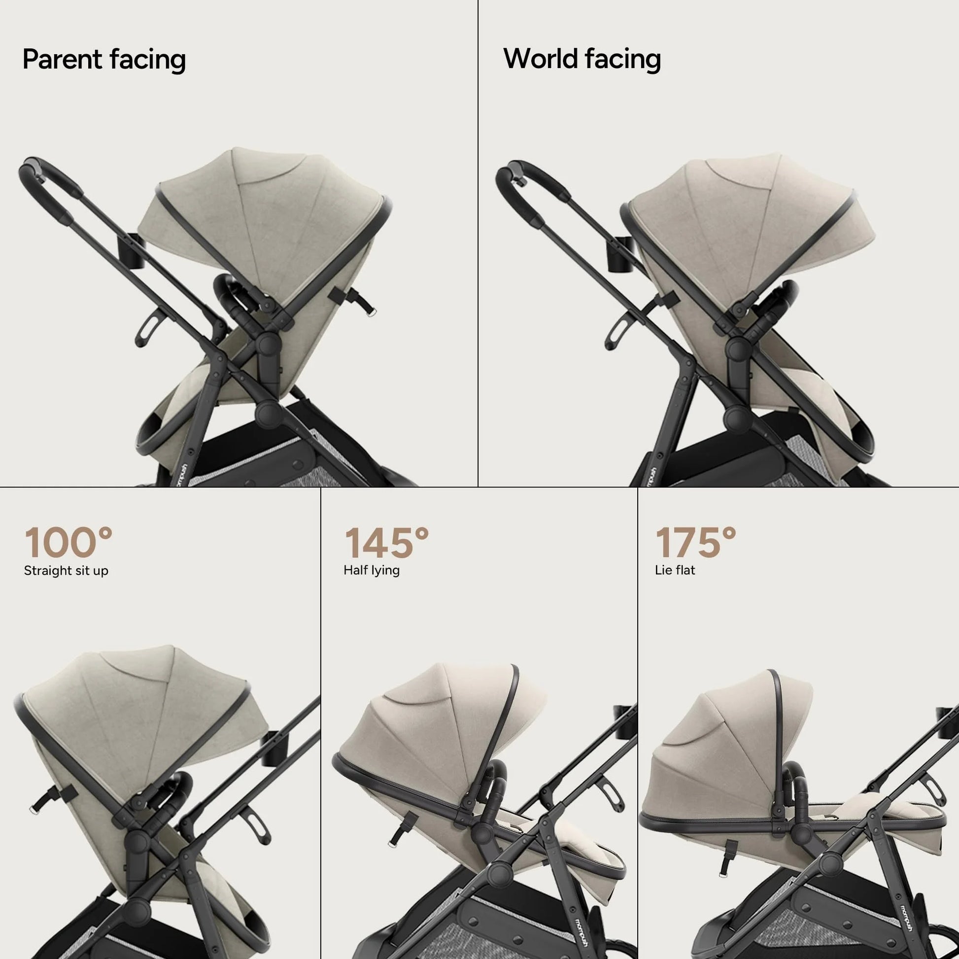 Wiz 2-In-1 Baby Stroller with Bassinet Mode, Reversible Seat and Large Canopy, Khaki, 22.3LB, Unisex